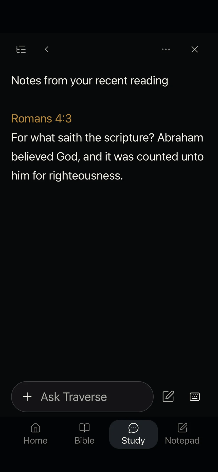 Traverse Study notes citing Romans 4:3