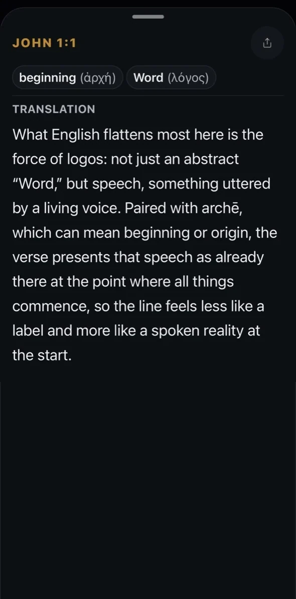 Traverse Roots showing the original-language meaning of words in John 1