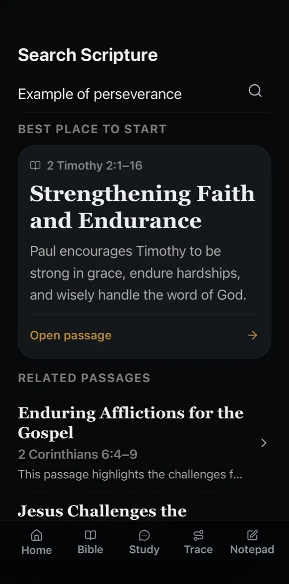 Traverse Search Scripture recommending a passage about perseverance