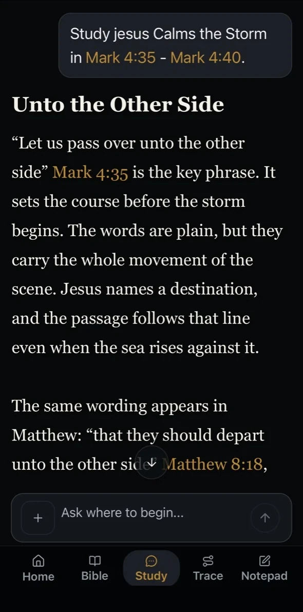 Traverse Study reading the calming of the storm across cited passages