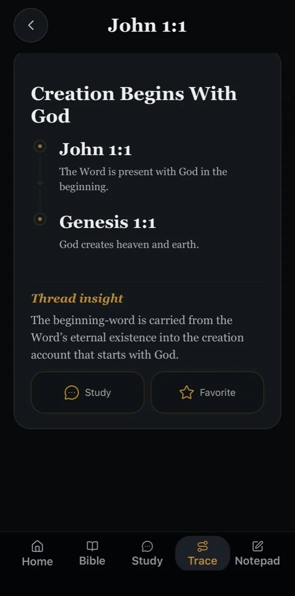 Traverse Trace connecting John 1 to Genesis 1 through the beginning